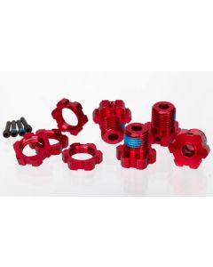 Traxxas 5353R Wheel hubs, splined, 17mm (red-anodized) (4)/ wheel nuts, splined, 17mm (red-anodized) (4)/ screw pins, 4x13mm (with threadlock) (4)