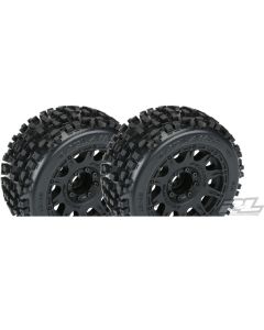 PROLINE  1178-10 BADLANDS 3.8" TIRES MOUNTED ON RAID BLACK 8x32 REMOVABLE HEX WHEELS (2) for 17mm MT  1/8