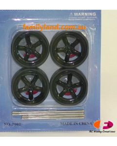 Ddaus 2002-5 5-Spoke Black Wheel Set (Rim & Tyre) (4pcs) 1/24