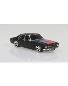 DDA LU13 Hard Plastic Model Car Matte Black w/ Red/ Blue Colour Shift Stripe Holden HQ Custom Spectra Rides Light Up 1/24
