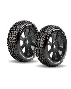 Louise 3108SB B-MAZINGER Buggy Tire Set - Mounted - Soft - Black Spoke Wheels - Hex 17mm (2pcs) 1/8