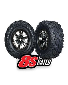 Traxxas 7772A Tires/wheels, assembled, glued (X-Maxx® black chrome wheels, Maxx® AT tires, foam inserts) (left & right) (2) 1/6